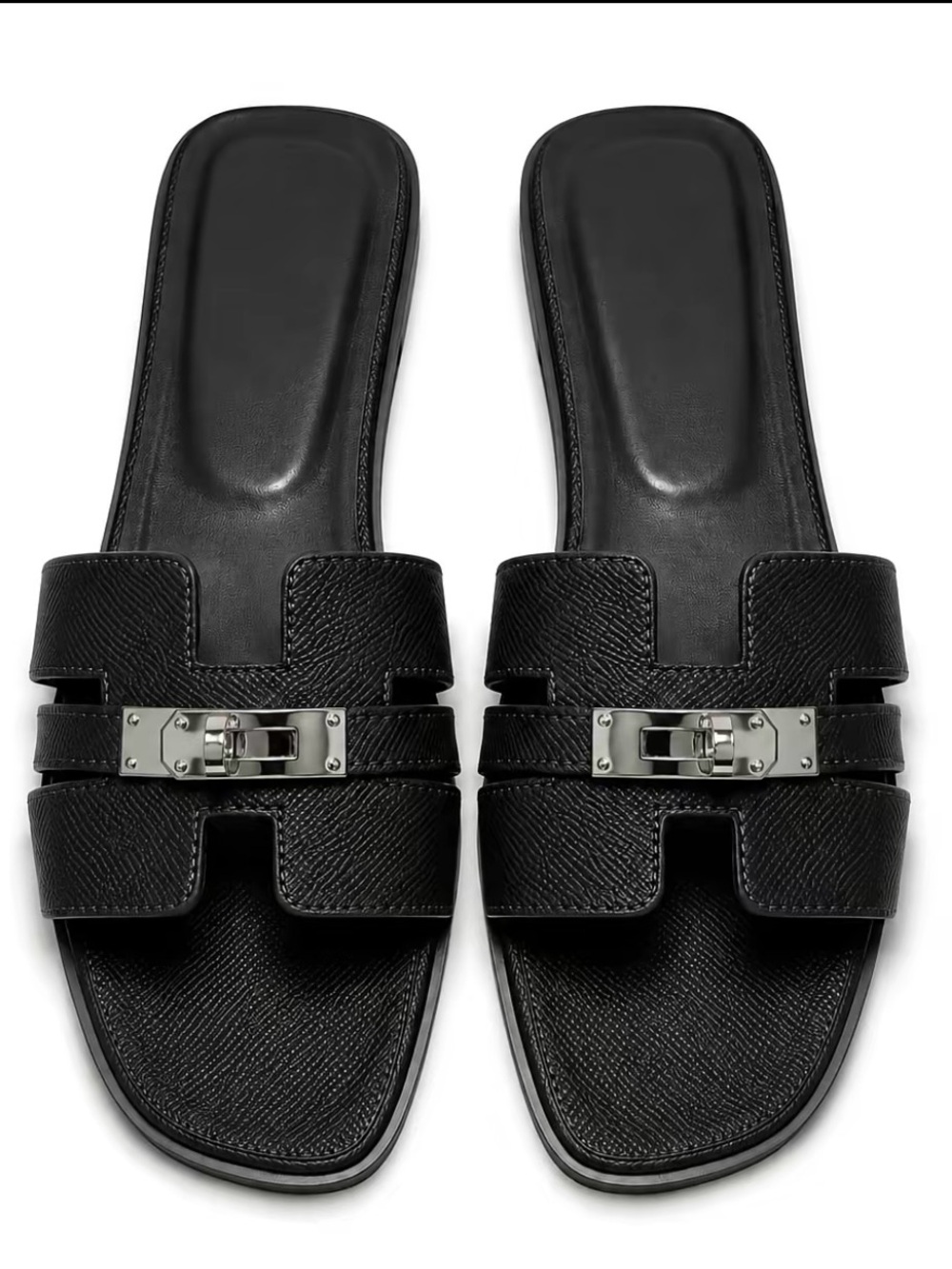 New  Black Leather Slide Sandals Women’s Slip On  US 8.5 Shoes
